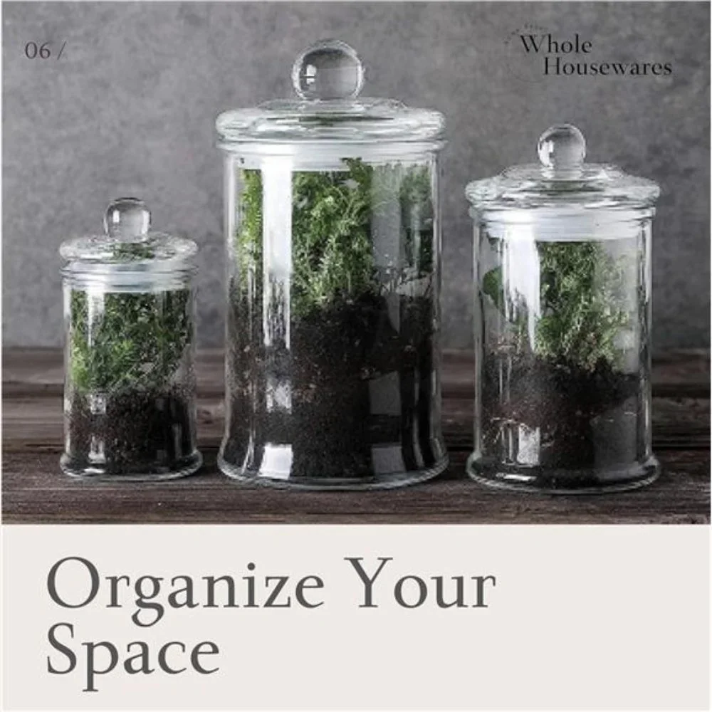Set of 3 Bathroom Canisters - Container Jars - Glass Apothecary Jars with Lids